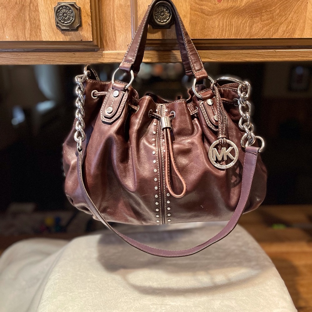 🤎Michael Kors Studded Uptown Chained Astor (RARE) Chocolate Brown - Picture 5 of 16